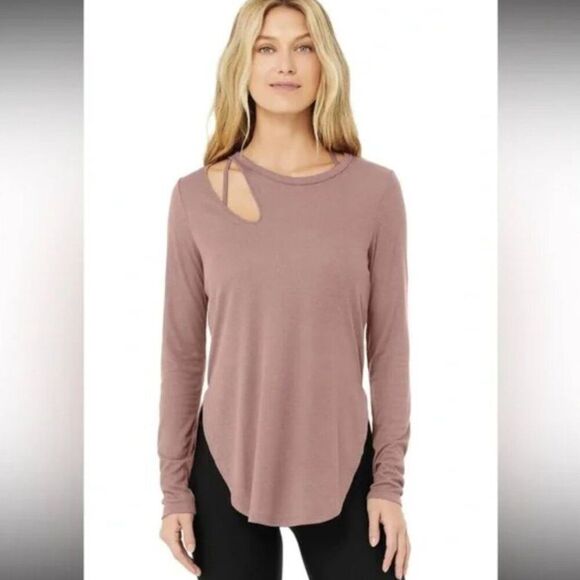 Alo Yoga Ribbed Peak Long Sleeve Top Mauve Size Small - Picture 2 of 11